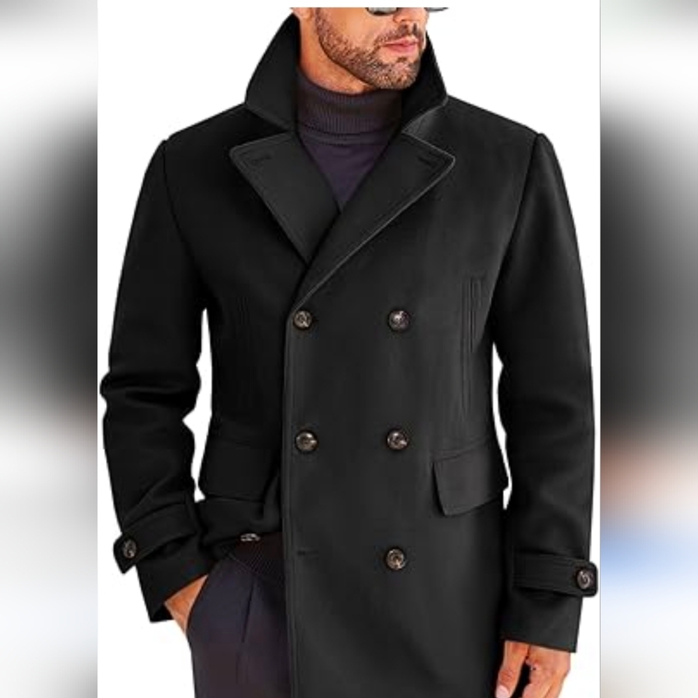 New Banana Republic Wool Pea Coat Sophisticated, Tailored, Black Mens Sz XL
